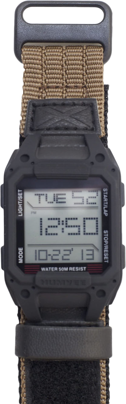 Humvee Men's Military Watch, Digital Watch, Recon Nylon Strap, Tactical Tough, Water Resistant 5 ATM, Sport Watch, Face 32 X 52mm. Quartz Stainless Steel, Black