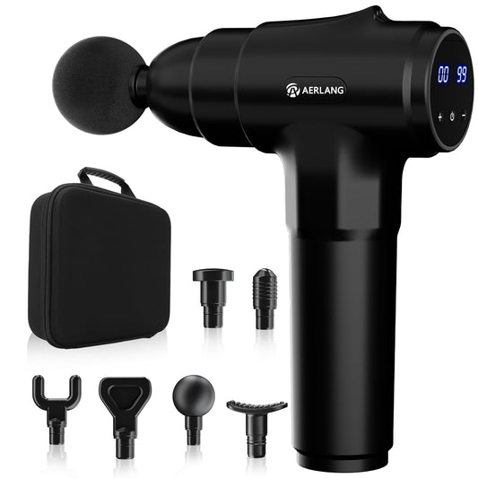 AERLANG Massage Gun, Deep Tissue Muscle Back Massage for Athletes Pain Relief, Percussion Massager with 6 Massages Heads & 20 Speed Fathers Birthday Day Gifts from Daughter Portable Back Massager Gun