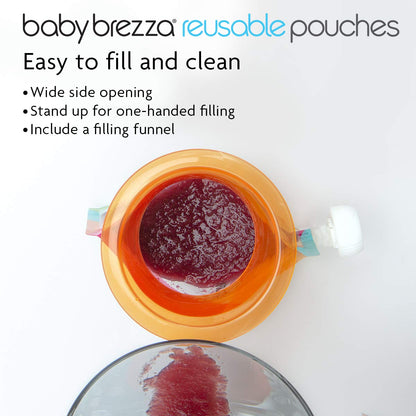 Baby Brezza Reusable Baby Food Storage Pouches, 10 Pack 7oz - Make Organic Food Puree for Kids or Toddlers and Store in Refillable Squeeze Pouches, Bulk Set is Freezer Safe & Washable