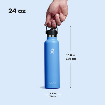 Hydro Flask Water Bottle - Insulated Stainless Steel - Straw Lid, Non Spill, Leakproof 24 Oz Cascade Blue