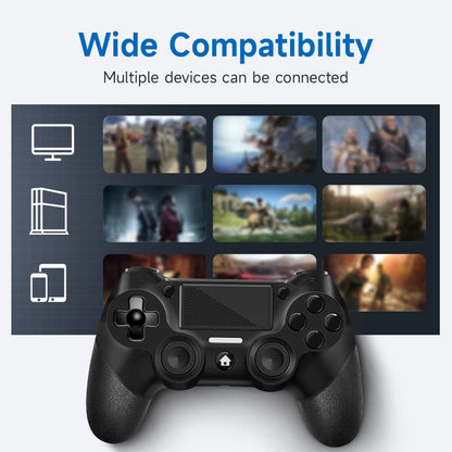 AceGamer 2 Pack for PS4 Controller, Wireless Controllers for PS4/Pro/Slim/PC, with Non-Slip Grip of Both Sides and 2 USB-C Cable! (Midnight Black * 2)