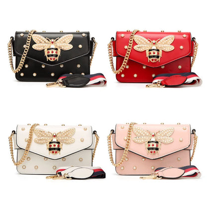 Beatfull Designer Bee Purse Fashion Crossbody Bags with Pearl for Women Pu Leather Shoulder Clutch Handbags