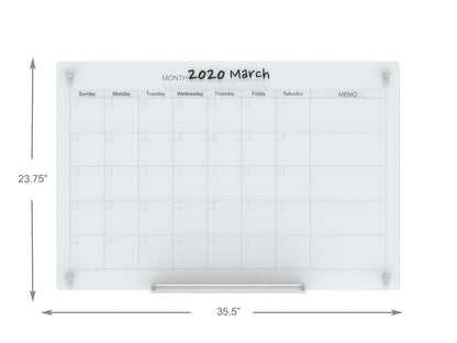 Audio-Visual Direct Magnetic Glass Dry Erase Board Set (3' x 2', Calendar White) for Wall - Monthly Planner