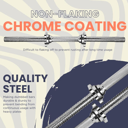 A2ZCARE Standard Dumbbell Handles 24 inch Chrome Grip, Adjustable Dumbbells Handles 1 inch Pair