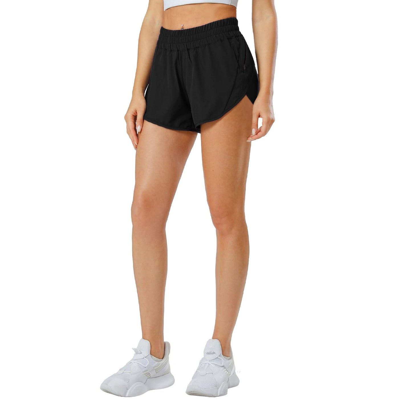 Aurefin Athletic Shorts for Women,Women's Quick Dry Workout Sports Active Running Track Shorts with Elastic and Zip PocketsBlack/Medium