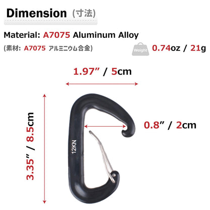 Azarxis Carabiner Clips, 12 kN Aluminium D Ring Heavy Duty Lightweight Caribeaners Key Chains for Hammock, Camping, Hiking, Outdoor, Gym, Dog Leash, Backpack, Harness (12kN - Wiregate - Black - 4 PCS)