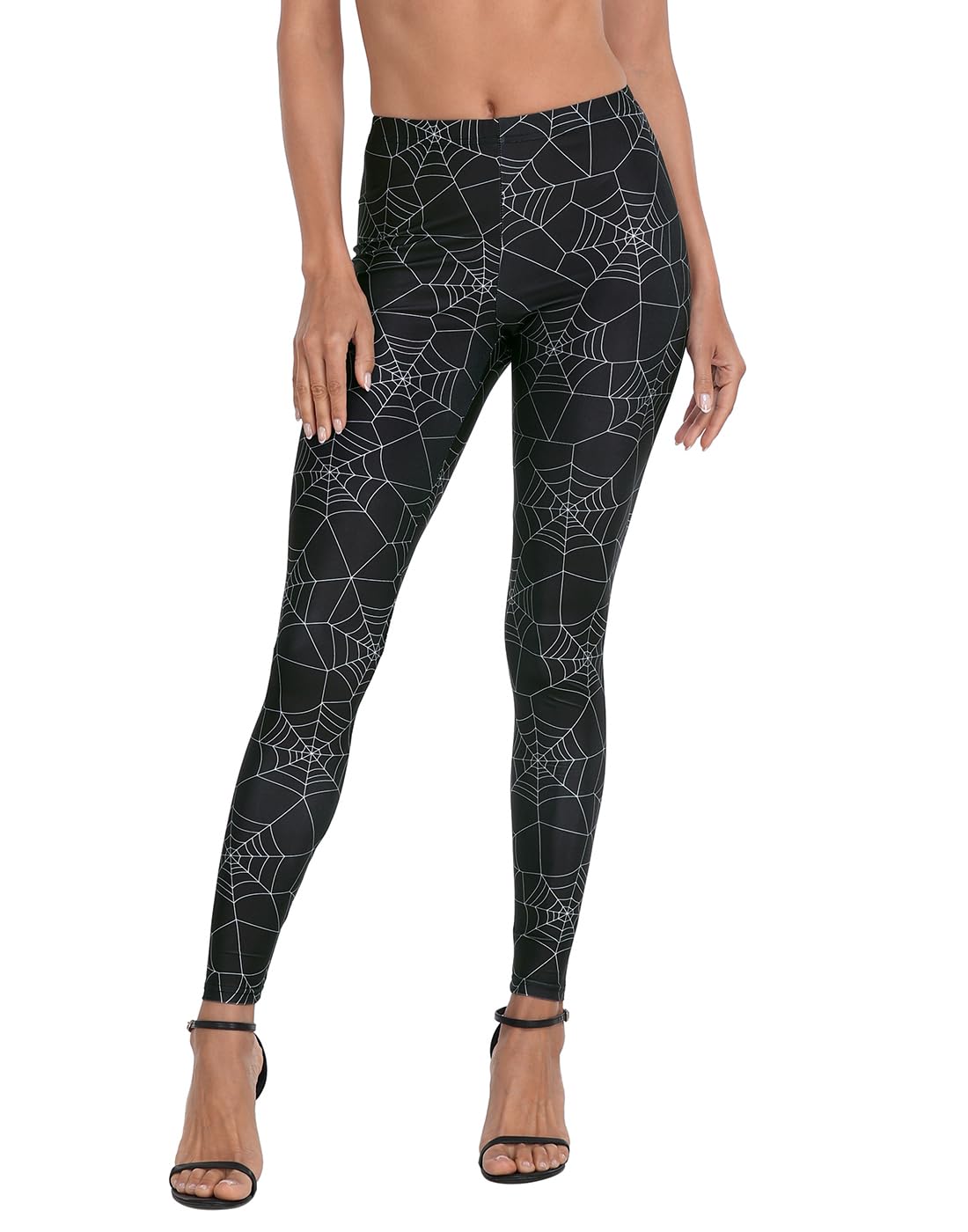 HDE Trendy Design Workout Leggings - Fun Fashion Graphic Printed Cute Patterns Spiderweb - M