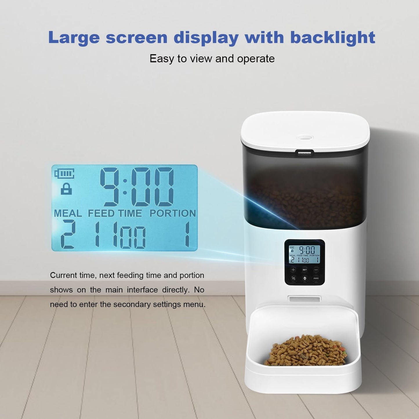 Automatic Cat Feeder, 4L Cat Food Dispenser with 10s Voice Recorder, Pet Feeder up to 8 Meals per Day, Timed Dog Feeder with Dry Food Sealed Ring (White, 4L-Basic)