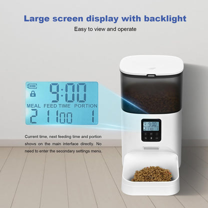 Automatic Cat Feeder, 4L Cat Food Dispenser with 10s Voice Recorder, Pet Feeder up to 8 Meals per Day, Timed Dog Feeder with Dry Food Sealed Ring (White, 4L-Basic)