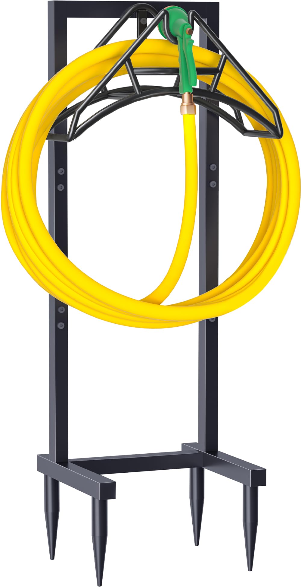 Artigarden Outdoor Garden Hose Holder Freestanding with 4 Spikes, Heavy Duty Metal Water Hose Reel Stand Hanger Rack Organizer Holds Storage 150ft Hose for Outside Yard Lawn, Black