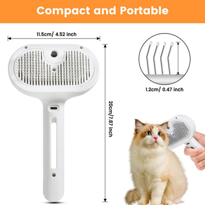 3 in 1 Cat Steam Brush, Pet Steam Brush for Cat Dog Long Short Haired, Pet Spray Hair Removal Comb for Small Animals Shedding & Grooming, Water Mist Spray Brushes with Release Button(White)