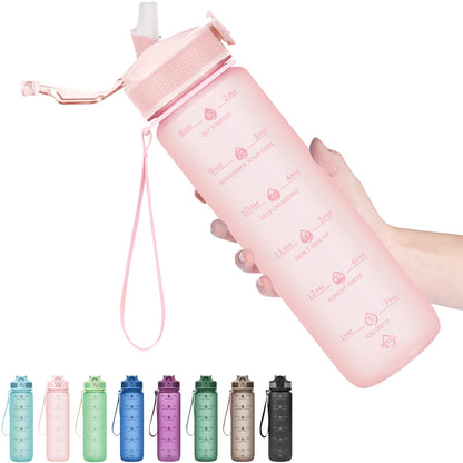 Hyeta 32oz Water Bottles with Straw - Stay Motivated and Hydrated with Convenient Times to Drink Markings, Durable, Leak-proof