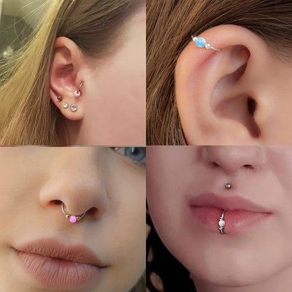 2Pcs 18G Hypoallergenic Cartilage Earrings for Women & Men 316L Surgical Steel Huggies Earrings for Sensitive Ears, Lightweight Mini Thin Jewelry for Tragus/Helix/Nose Multiple Piercing Opal Earrings
