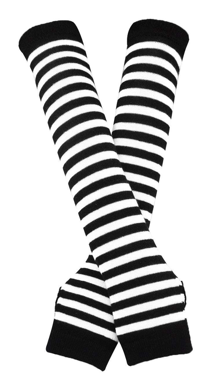Bienvenu Punk Gothic Rock Long Arm Warmers Fingerless Gloves, Black White