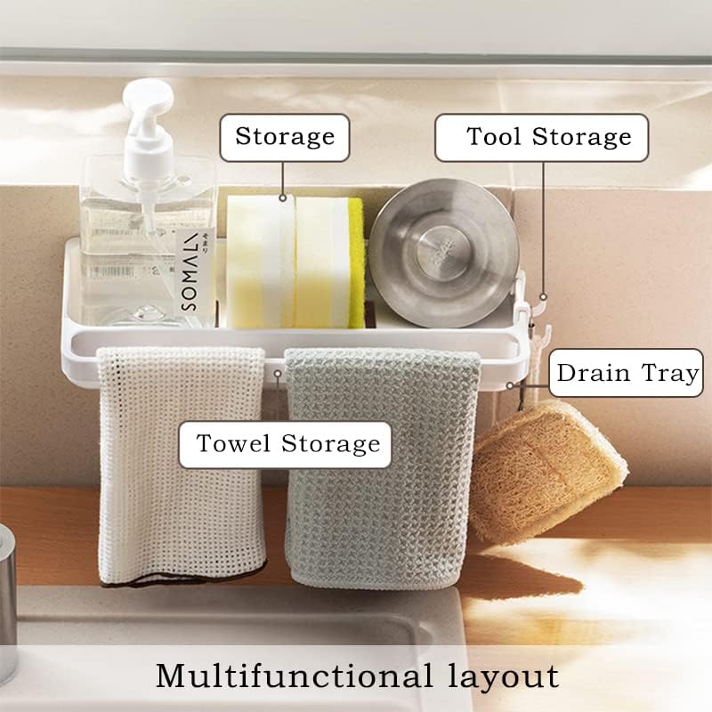 Asonen Dish Drainers,Sponge Holder Sink Tidy Organiser for Sponges Washing Up Kitchen Brush Wash Up Liquid and Sink Stopper Wall Mounted/Hanging for Kitchen Accessories