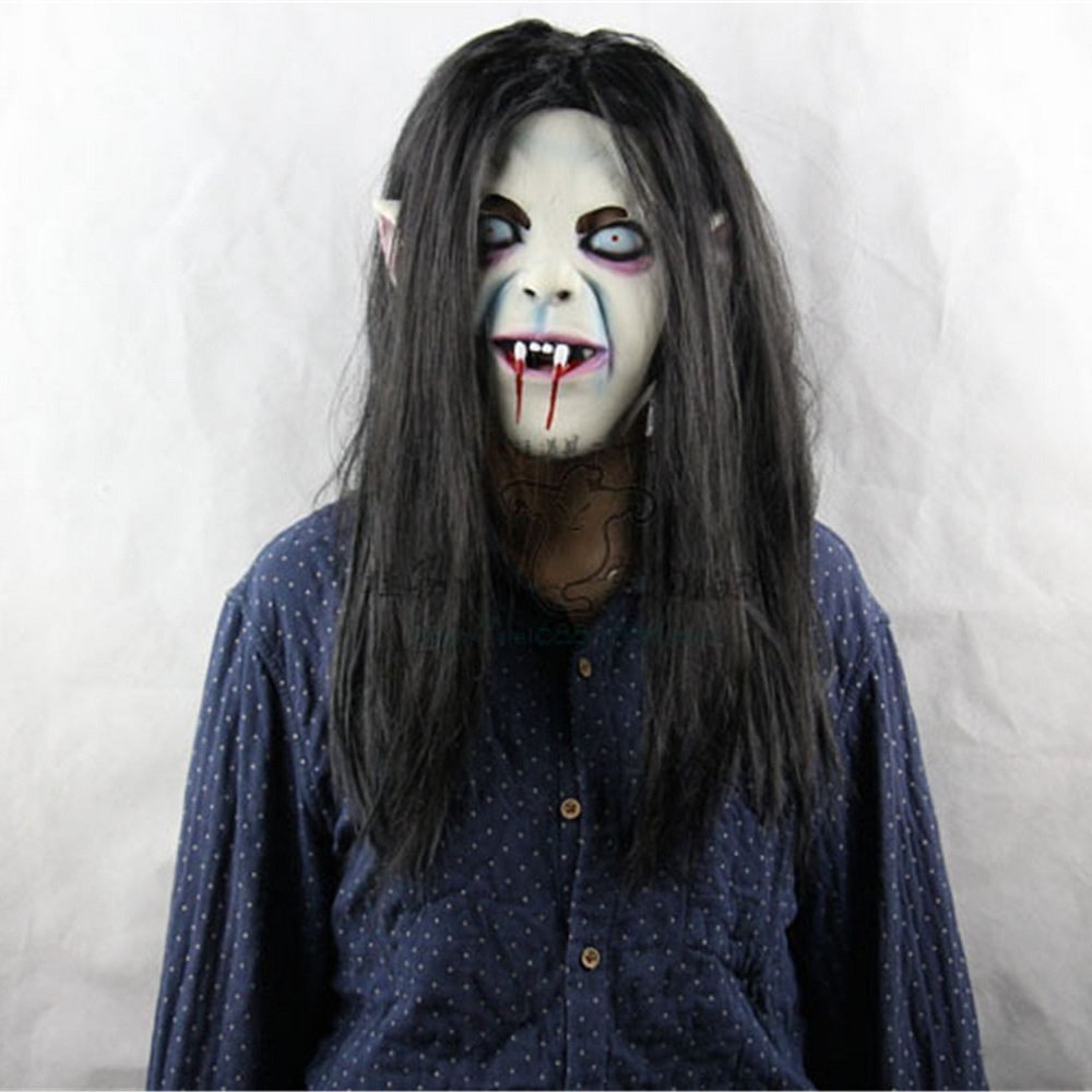 Aweilan Halloween Horror Grimace Ghost Mask Scary Zombie Emulsion Skin with Hair (black Hair)