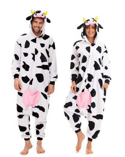 CANASOUR Christmas Cow Onesie Halloween Pajamas For Women Couples Adult Animal Custom With Udders Unisex Anime Cosplay Costumes (Cow,Large)