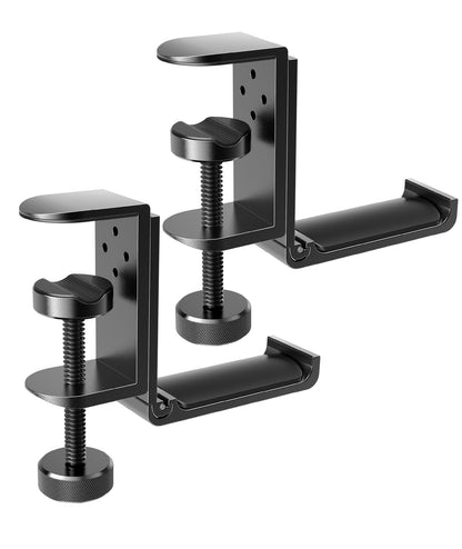 APPHOME Foldable Headphone Stand Hanger Holder, Space-Saving Aluminum Soundbar Stand with Universal Fit for Gaming PC Accessories, Under Desk Clamp Hook Mount (Black-2PC)
