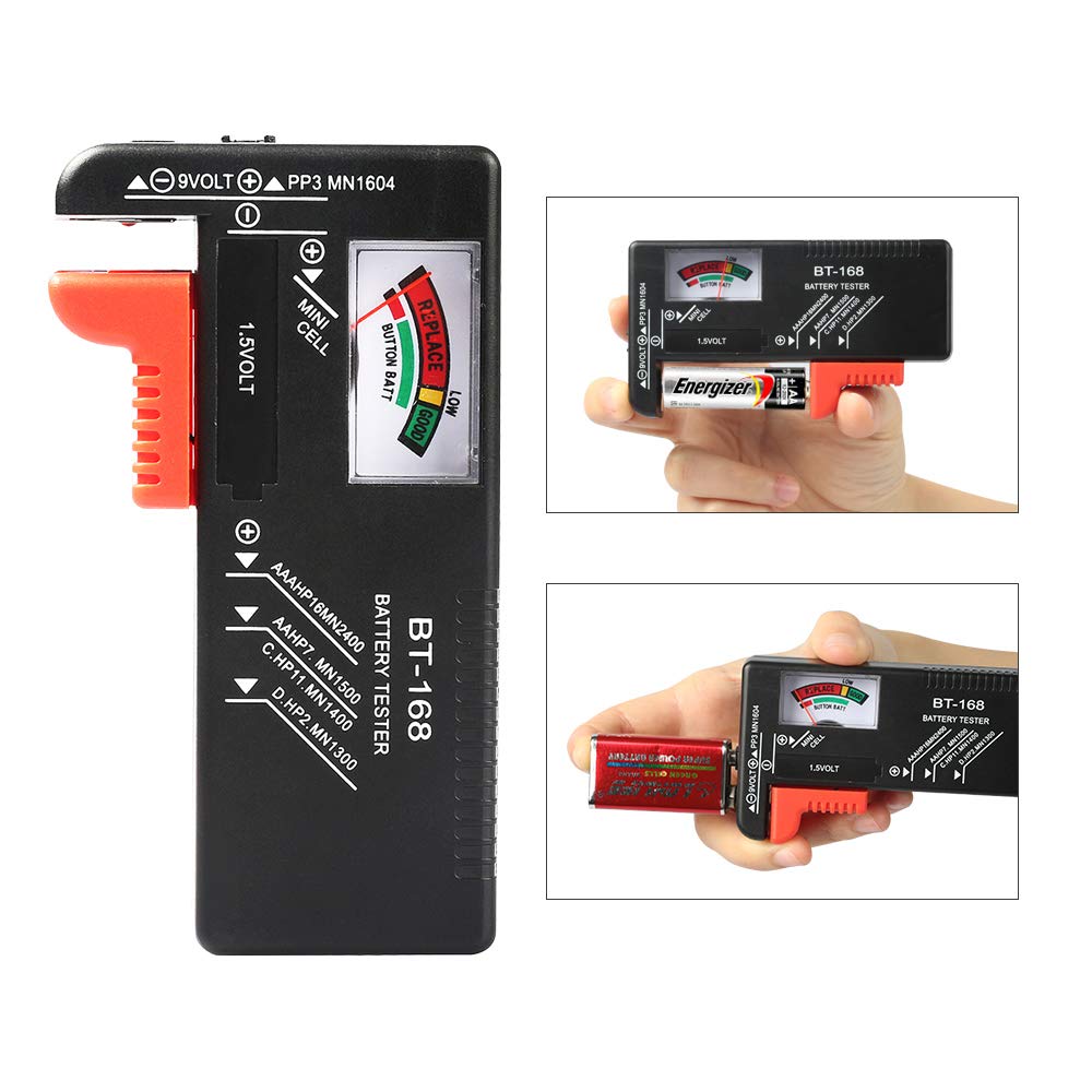 2Pcs Battery Tester Checker, Universal Battery Checker for AA AAA C D 9V 1.5V Button Cell Household Batteries Smal Electrical Monitor Meter Equipment (Requires No Battery for Operating)