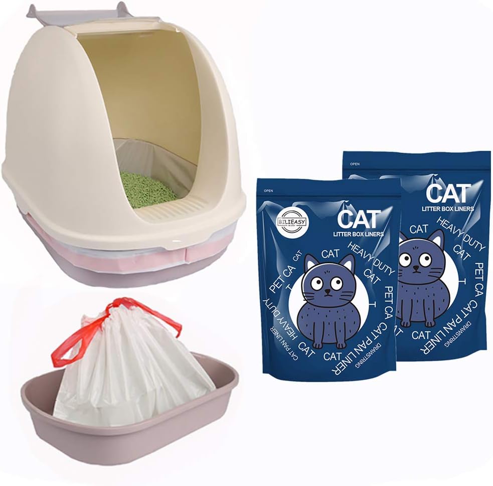 BILIEASY Cat Litter Box Liners large with Drawstrings 10 Pack Scratch Resistant Bags for Medium and Large Litter Box (M, WHITE)