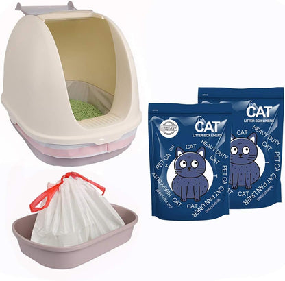 BILIEASY Cat Litter Box Liners large with Drawstrings 10 Pack Scratch Resistant Bags for Medium and Large Litter Box (M, WHITE)