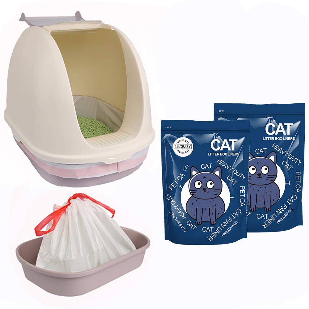 BILIEASY Cat Litter Box Liners large with Drawstrings 10 Pack Scratch Resistant Bags for Medium and Large Litter Box (M, WHITE)