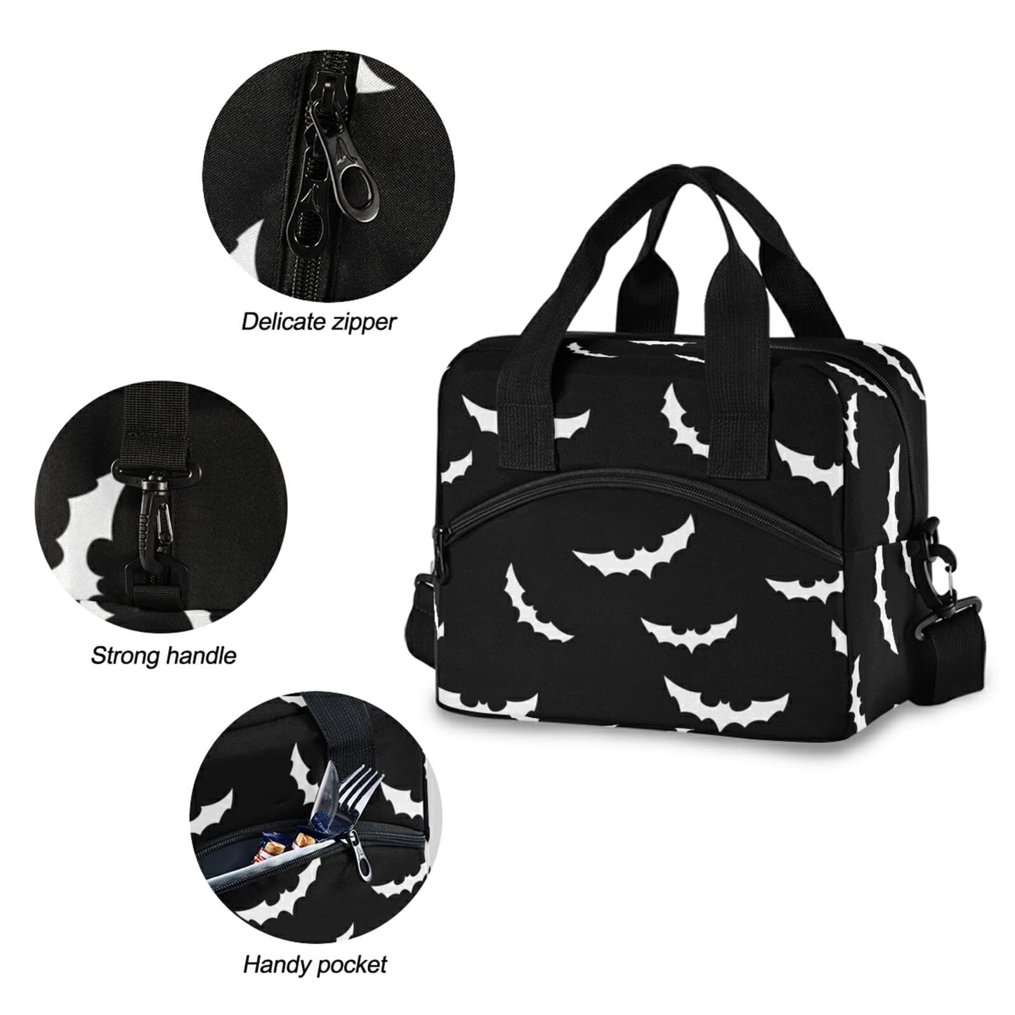 Bats halloween Insulated Lunch Bag Reusable Lunch Tote Bag Cooler Bag for Women Men Adult Lunch Box with Adjustable Shoulder Strap Leakproof Lunch Bag for Work School Picnic Camping