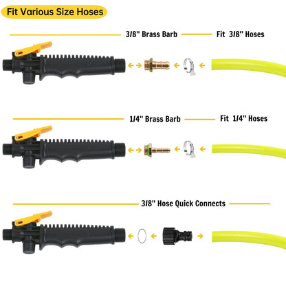 29'' Sprayer Wand Replacement, 1/4" & 3/8" Brass Barb Universal Stainless Sprayer Wand with Shut off Valve, Adjustable Watering Wand with 2 Hose Clamps & 1 Tape