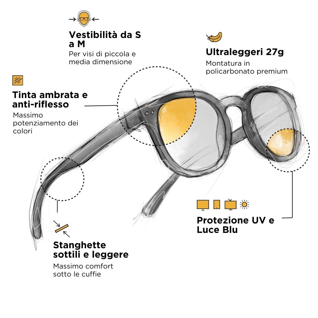 Horus X • Round Blue Light Computer Glasses | Anti-Fatigue Screens| for Small Faces | Urban Amber