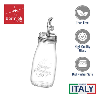 Bormioli Rocco Quattro Stagioni, 13.5 Oz Olive Oil Dispensers with Weighted Pourer, Durable Glass, Made in Italy
