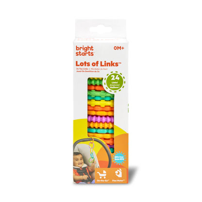 Bright Starts Lots of Links Rings Toys for Stroller or Carrier Seat, BPA-Free, Ages 0 Months Plus, Multicolor, 24 Count