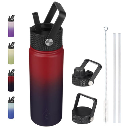 BJPKPK Insulated Water Bottles with Straw Lid, 22oz Cold & Hot Thermos, Stainless Steel Metal Water Bottle with 3 Lids, Reusable Thermos, Cups, Mugs-Charming Red