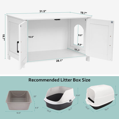 Homhedy Cat Litter Box Enclosure, Wooden Cat Washroom Furniture with Barn Door, Pet House, Fit Most of Litter Box, White