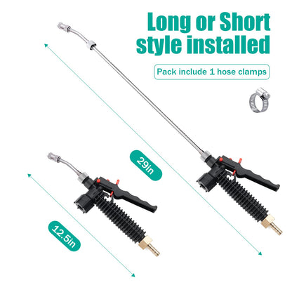 29 Inches Sprayer Wand,Adjustable Universal Sprayer Wand with 3/8" Brass Barb, Stainless Steel Replacement Sprayer Wand with Shut off Valve (2Pcs 3/8" Barb Sprayer Wand)