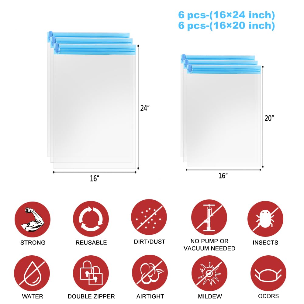 ALMING Compression Bags - Travel Essentials 12 Pack Space Saver No Vacuum or Pump Needed Storage Accessorie and Home Packing Organizers (transparent)