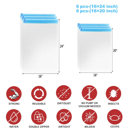 ALMING Compression Bags - Travel Essentials 12 Pack Space Saver No Vacuum or Pump Needed Storage Accessorie and Home Packing Organizers (transparent)