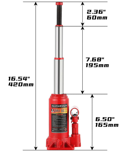 BAOSHISHAN 3 Ton Double Ram Bottle Jack 6-1/2" to 16-1/2" Lifting Range Portable Hydraulic Bottle Jack with Carrying Case