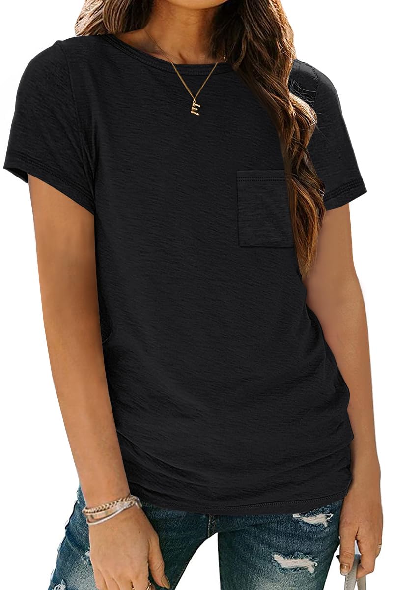 AUTOMET Womens Tops Business Casual Basic T Shirts Loose Fit Crewneck Short Sleeve Tee Summer Outfit Trendy Cute Clothes Black XL