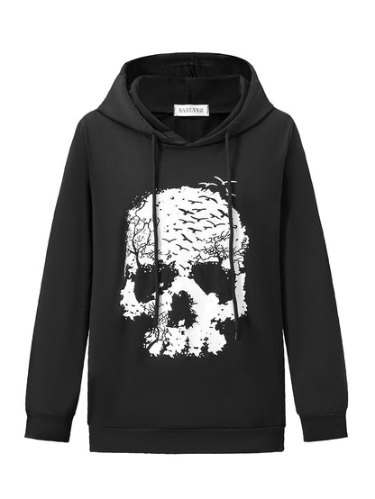 Barlver Women's Halloween Sweatshirts Skull Hoodies Graphic T Shirts Long Sleeve Pullover Tops Gothic Fall Clothes L