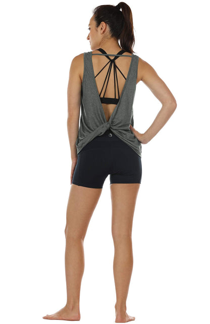 icyzone Workout Tank Tops for Women - Open Back Strappy Athletic Tanks, Yoga Tops, Gym Shirts (M, Charcoal)