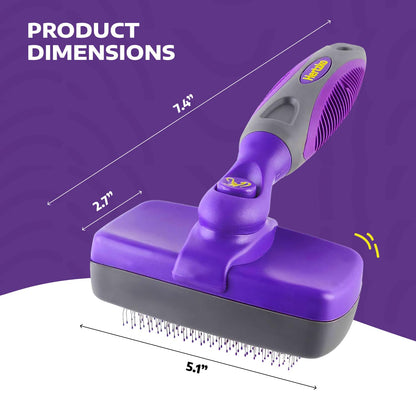 Hertzko Self-Cleaning Slicker Brush - Cat and Dog Brush for Shedding, Tangles and Dirt - Gentle Grooming Tool for Sensitive Skin - Pet Hair Remover for Long and Short Coats - Purple
