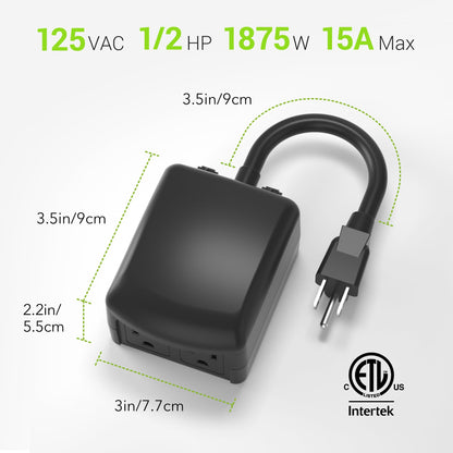 BN-LINK 24 Hour Heavy Duty Mechanical Timer, Outdoor Timer Outlet Waterproof with 15 Minutes Intervals, 2 Grounded Outlets for Christmas Lights Pool Pump,15A 1/2HP, ETL Listed