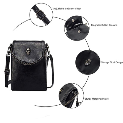 WITERY Small Crossbody Cell Phone Purse Gothic Leather Bag Shoulder Travel Purse