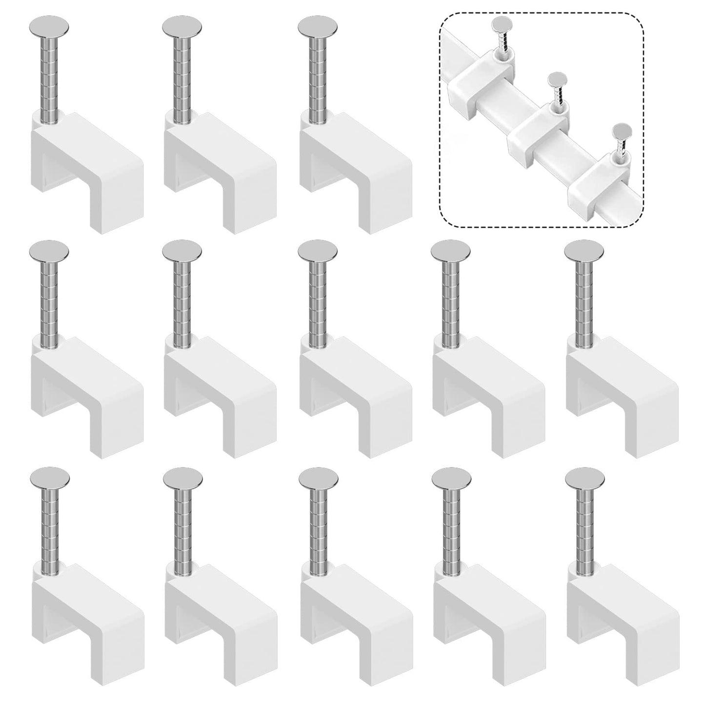 Cable Clips Nail in Cable Clips 100 Pcs 8mm Flat Ethernet Cable Wall Clips Cable Tacks Coax Cable Clip Speaker Wire Clips Cable Nails for Cords Cat5/Cat5e/Cat6/Cat7 RJ45 Cord Clips