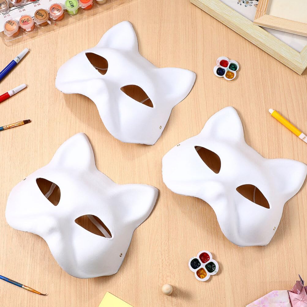 IMIKEYA Cat Mask 6pcs White Paper Fox Masks Blank Unpainted Wolf Animal Half Faces DIY Paint Masquerade Costume Prop for Carnival Cosplay Dance Party Favors