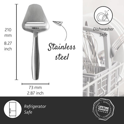 Boska Stainless Steel Cheese Slicer - Copenhagen For All Types of Cheese - Multi-Functional Cheese Slicer - Handheld Slicer - Silver Non-Stick - Dishwasher Safe - For Kitchen Cooking