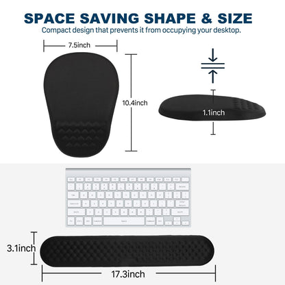Hasinart Ergonomic Mouse Pad and Keyboard Wrist Rest with Massage Design, Space-Saving Mouse Pad Wrist Support, Memory Foam Wrist Rest with Non-Slip PU Base for Computer Desk, Black