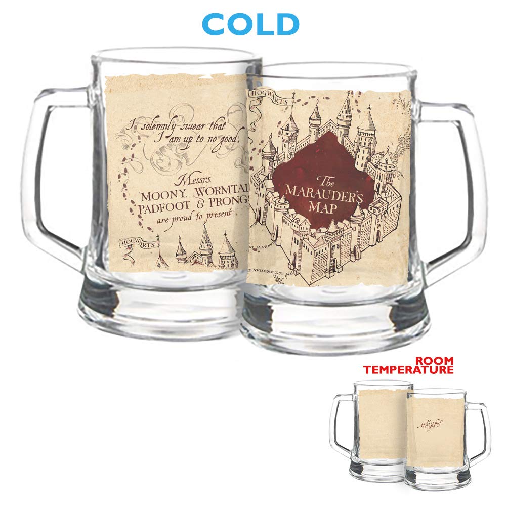 Harry Potter – Marauder’s Map – Mischief Managed Quote - 16 oz Pint Size Glass Morphing Mugs Color Changing Clue Mug – Full Image Revealed When COLD Liquid Is Added