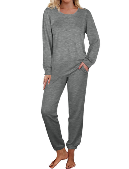 Aloodor Pajama Set for Women 2 Piece Long Sleeve Fall Clothes Lounge Sets Soft Sleepwear Gray XL
