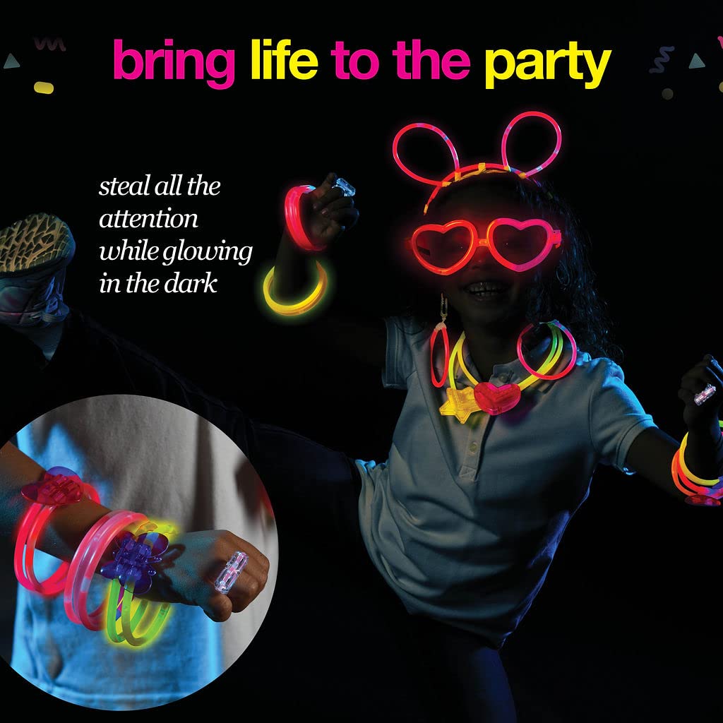 500 Glow Sticks Party Pack Necklaces And Bracelets - Ultra Bright Glow in The Dark Party Supplies, Bulk 8” Mixed Colors 200 Sticks And 300 Accessories - for Halloween, Christmas, Birthday